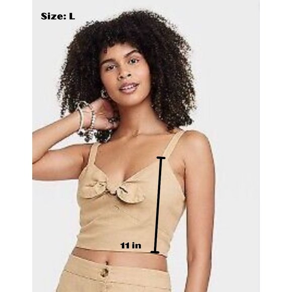 Universal Thread - Women's Tie Front Cropped Top - Tan - Large - Picture 4 of 5